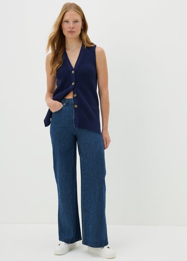 Blue Stripe Wide Leg Jeans