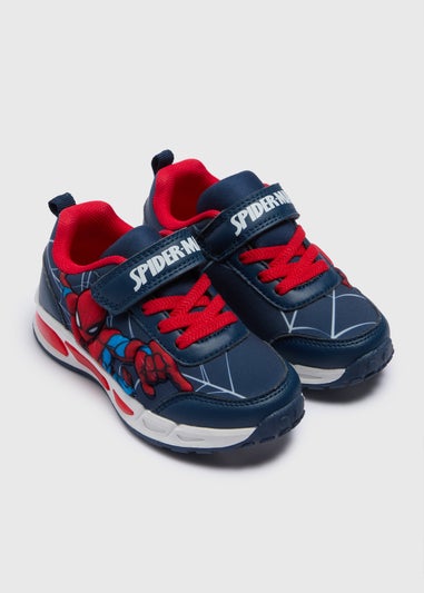 Boys Navy Spiderman Light Up Trainers (Younger 4-12)