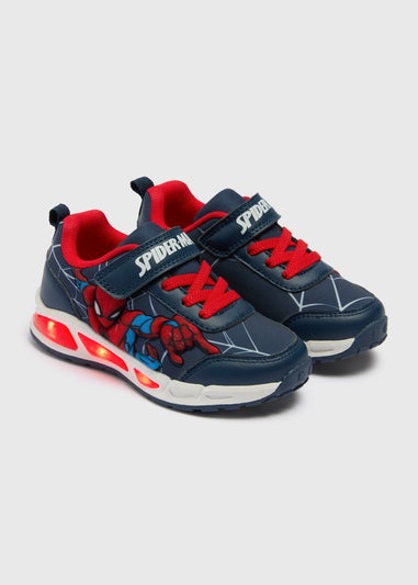 Boys Navy Spiderman Light Up Trainers (Younger 4-12)