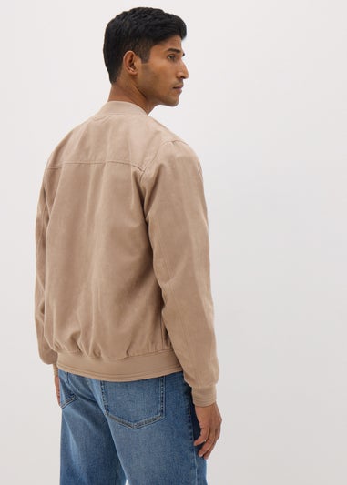 Beige Faux Suede Bomber Jacket