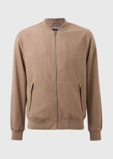 Beige Faux Suede Bomber Jacket