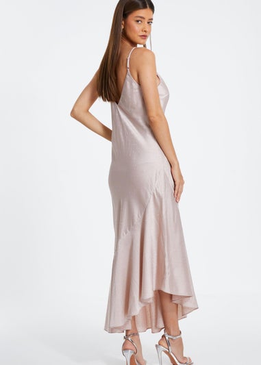 Quiz Rose Gold Satin Asymmetric Midaxi Dress