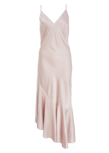 Quiz Rose Gold Satin Asymmetric Midaxi Dress