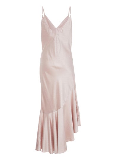 Quiz Rose Gold Satin Asymmetric Midaxi Dress