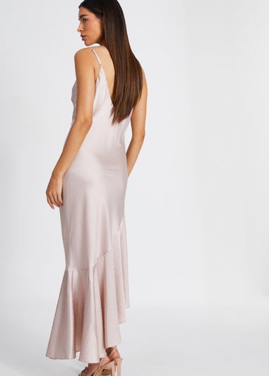 Quiz Rose Gold Satin Asymmetric Midaxi Dress