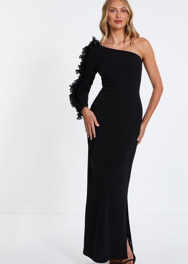 Quiz Black Frill One Shoulder Maxi Dress