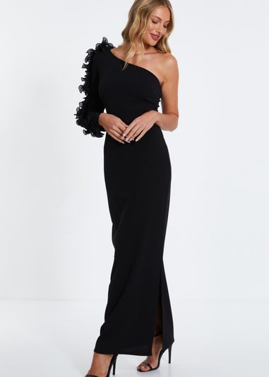 Quiz Black Frill One Shoulder Maxi Dress