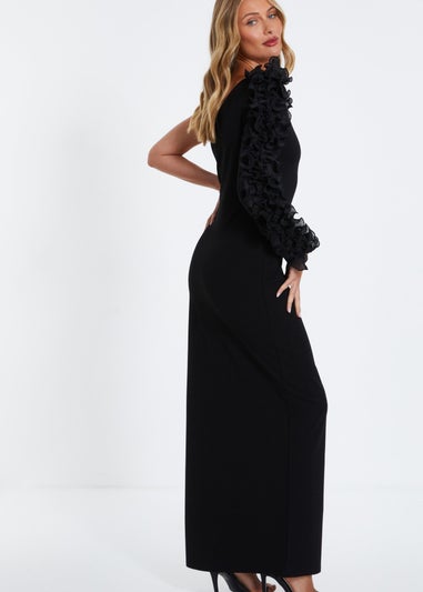 Quiz Black Frill One Shoulder Maxi Dress