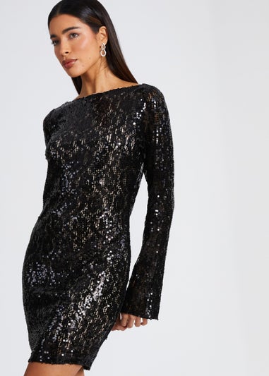 Quiz Black Sequin Lace Mini Dress