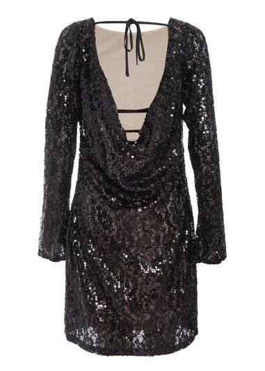 Quiz Black Sequin Lace Mini Dress