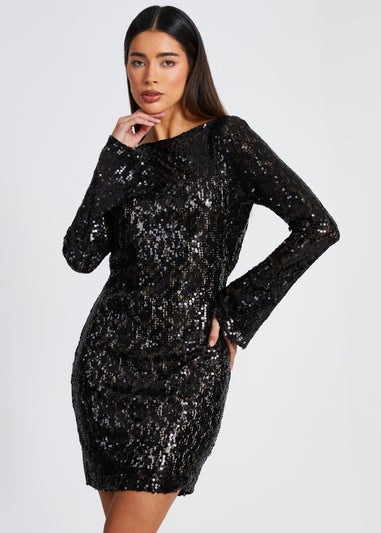 Quiz Black Sequin Lace Mini Dress