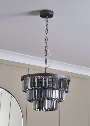 BHS Smoke Ozzie Pendant Pewter With Prism Glass (45-114cm x 35cm)