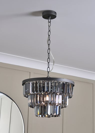 BHS Smoke Ozzie Pendant Pewter With Prism Glass (45-114cm x 35cm)