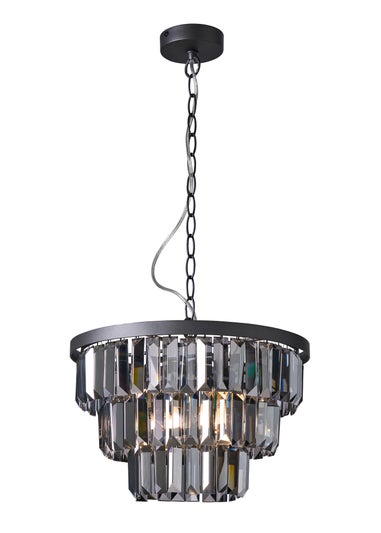 BHS Smoke Ozzie Pendant Pewter With Prism Glass (45-114cm x 35cm)