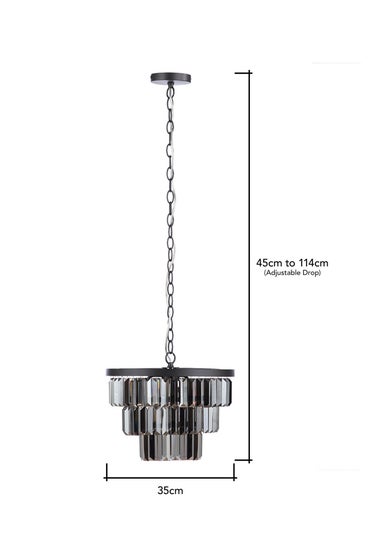 BHS Smoke Ozzie Pendant Pewter With Prism Glass (45-114cm x 35cm)