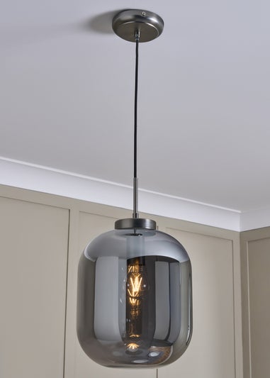 BHS Pewter Draper Smoke Glass Ceiling Pendant (60-100cm x 24cm)