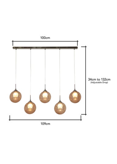 BHS Brown Peatrice Glass Ball Diner Bar 5 Light (34-132cm x 109cm)