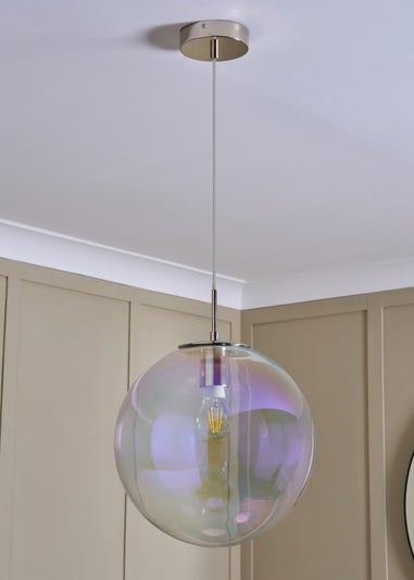 BHS Nickel Petro Iridescent Glass Ceiling Pendant (50-105cm x 30cm)