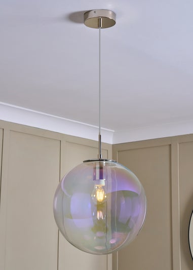 BHS Nickel Petro Iridescent Glass Ceiling Pendant (50-105cm x 30cm)