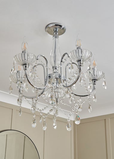 BHS Chrome Edith Flush 5 Light Chandelier (60cm x 45cm)