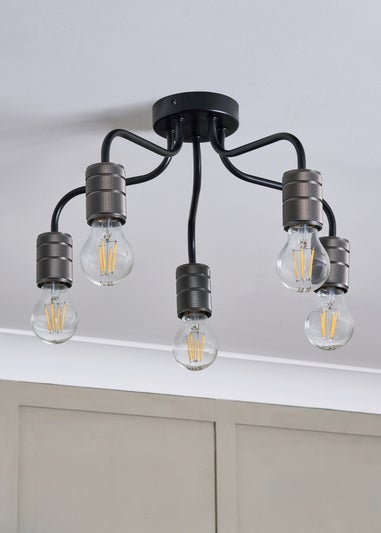 BHS Pewter Mario Semi Flush Industrial Ceiling 5 Light (28cm x 35cm)