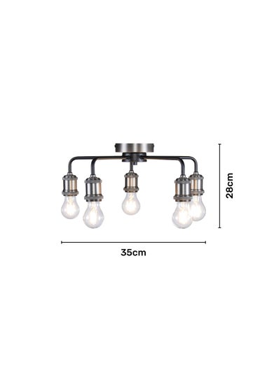 BHS Pewter Mario Semi Flush Industrial Ceiling 5 Light (28cm x 35cm)