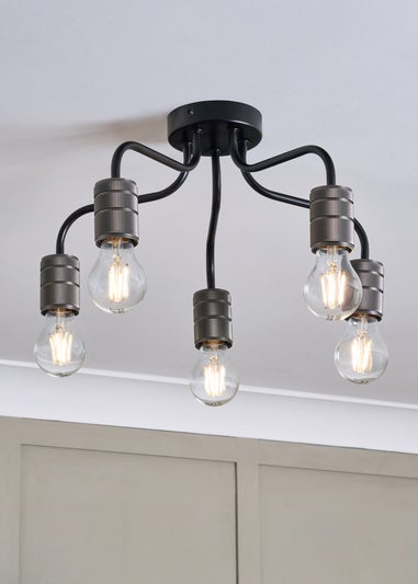 BHS Pewter Mario Semi Flush Industrial Ceiling 5 Light (28cm x 35cm)