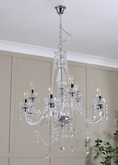 BHS Chrome Charlotte 9 Light Chandelier (91-117cm x 72cm)