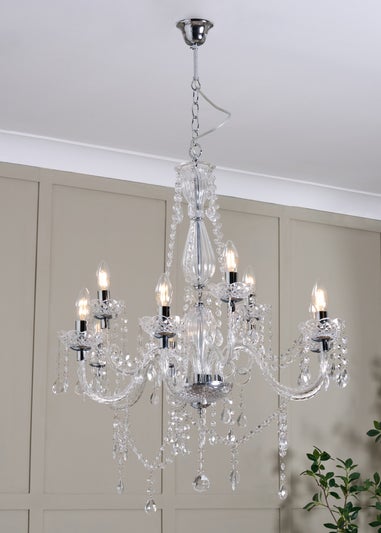 BHS Chrome Charlotte 9 Light Chandelier (91-117cm x 72cm)