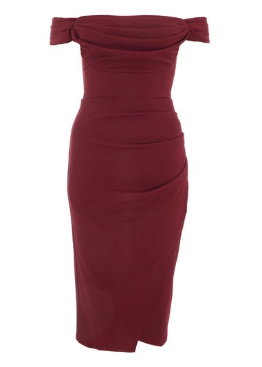 Quiz Red Bardot Midi Wrap Dress