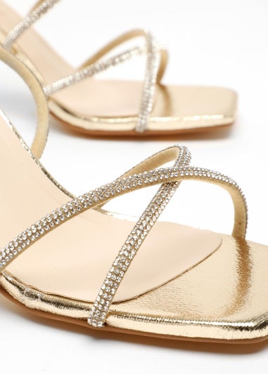 Quiz Gold Wide Fit Diamante Strappy Heeled Sandals