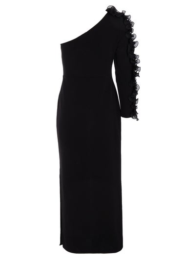 Quiz Black Petite Frill One Shoulder Maxi Dress