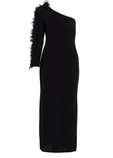 Quiz Black Petite Frill One Shoulder Maxi Dress