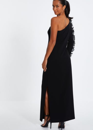 Quiz Black Petite Frill One Shoulder Maxi Dress