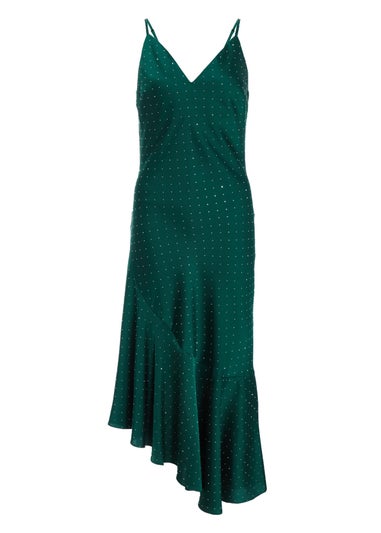 Quiz Green Petite Satin Asymmetric Midaxi Dress