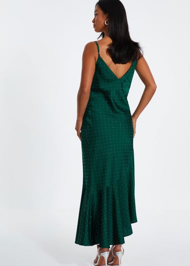 Quiz Green Petite Satin Asymmetric Midaxi Dress