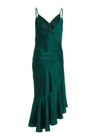 Quiz Green Petite Satin Asymmetric Midaxi Dress