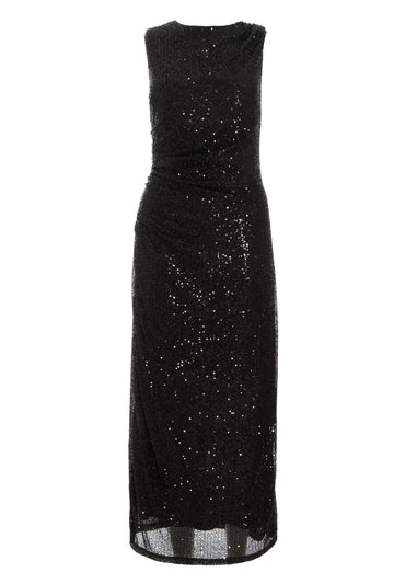 Quiz Black Sequin Ruched Side Midaxi Dress