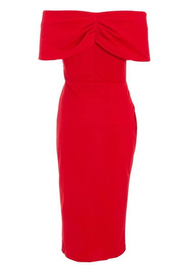 Quiz Red Bardot Ruched Wrap Midi Dress