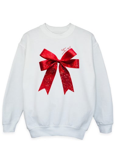 Christmas Bow Girls White Sweatshirt (3-13 Years)