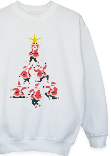 Christmas Santa Tree Kids White Sweatshirt (3-13 Years)