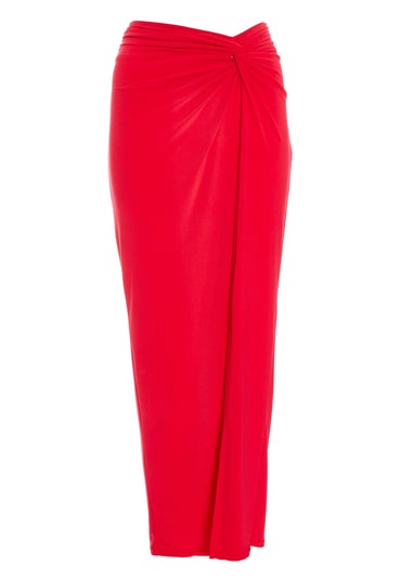 Quiz Red Ruched Split Maxi Skirt