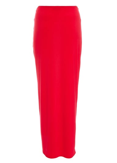 Quiz Red Ruched Split Maxi Skirt