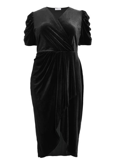 Quiz Black Curve Velvet Wrap Midi Dress