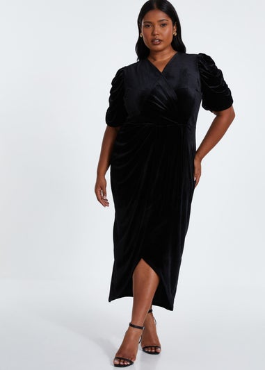 Quiz Black Curve Velvet Wrap Midi Dress