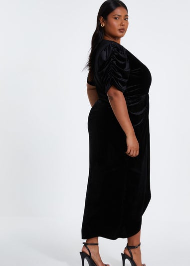 Quiz Black Curve Velvet Wrap Midi Dress