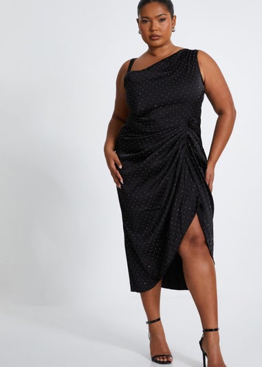 Quiz Black Curve Rhinestone Satin Midi Dress