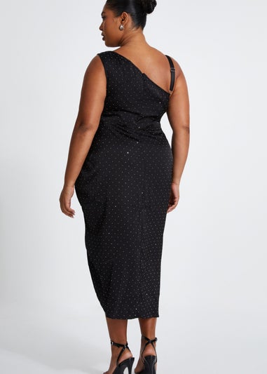Quiz Black Curve Rhinestone Satin Midi Dress