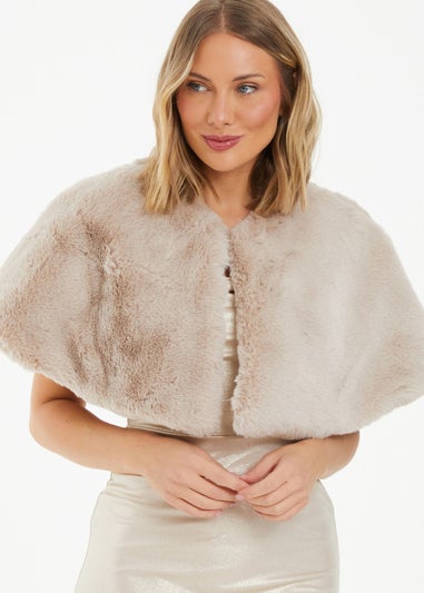 Quiz Natural Faux Fur Wrap