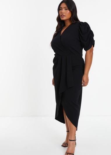 Quiz Black Curve Wrap Midi Dress